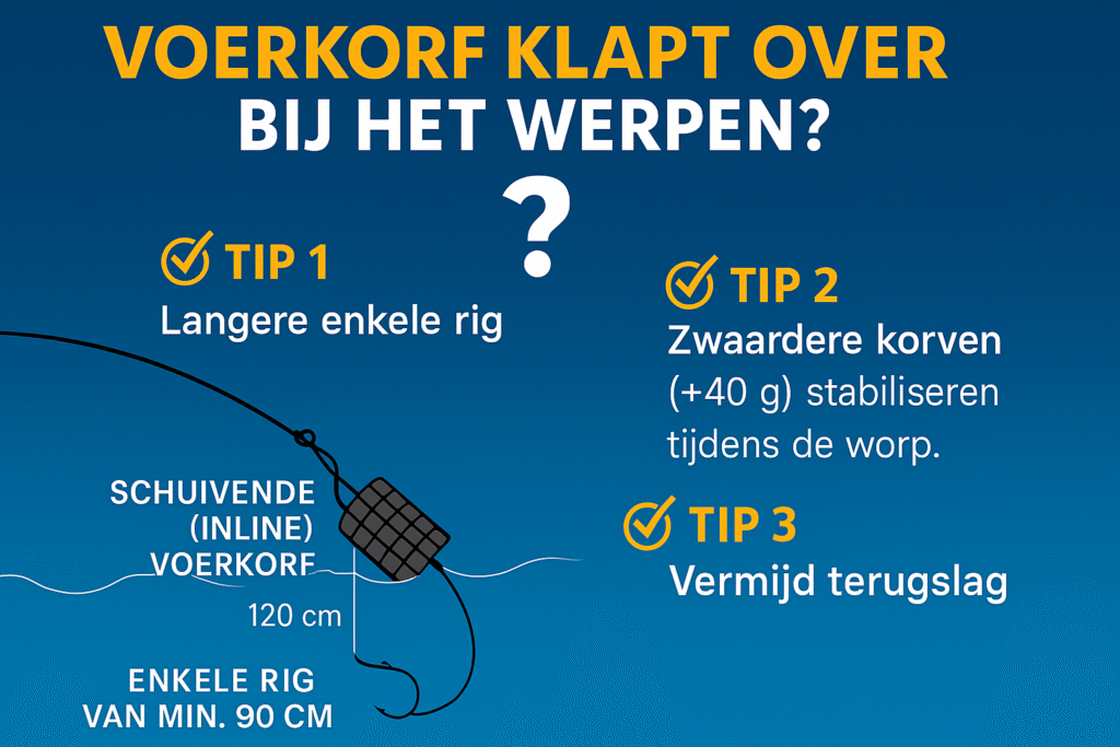 Voerkorf klapt over bij het werpen