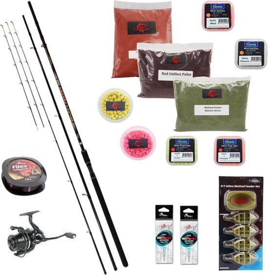 Luxe Method Feeder Hengelset - Compleet met Feederhengel, Molen, Vislijn, Aas, Voer en Accessoires! - 26-delige Visset